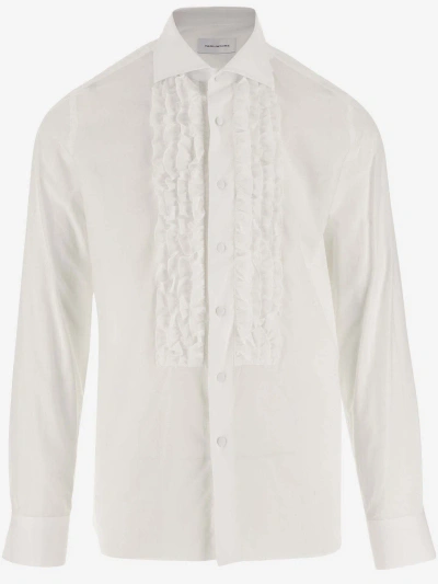 Tagliatore Cotton Poplin Shirt With Ruffles In White