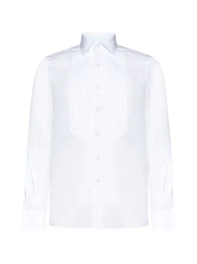 Tagliatore Cotton Tuxedo Shirt In White