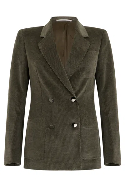Tagliatore Cotton Velvet Double-breasted Blazer In Green