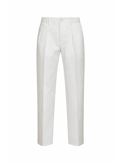 Tagliatore Cream Stretch Cotton Pleated Trousers In White