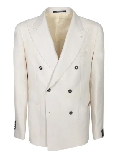 Tagliatore Cream Woven Double-breasted Jacket In White
