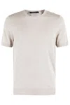 Tagliatore Crew Neck Melange T-shirt In Linen-cotton Blend In White