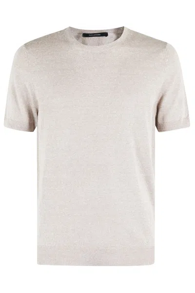 Tagliatore Crew Neck Melange T-shirt In Linen-cotton Blend In White
