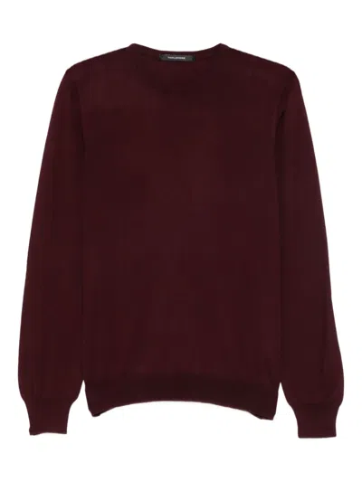 Tagliatore Crew-neck Virgin-wool Sweater In Burgundy