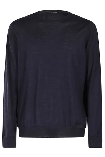 Tagliatore Crew Neck Wool-silk Blend Sweater In Blue