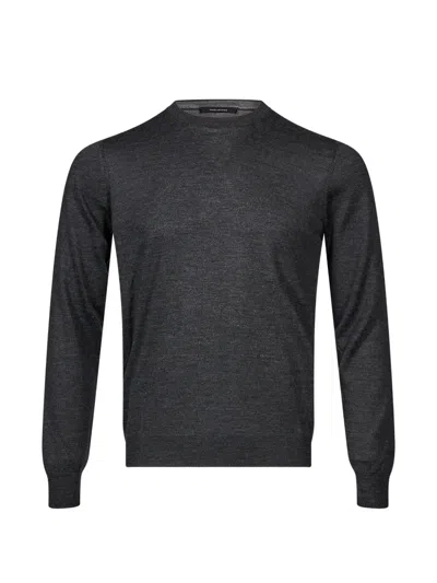 Tagliatore Crew-neck Fine-knit Sweater In Gray