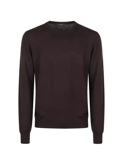 Tagliatore Crew-neck Knitted Sweater In Brown