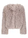 Tagliatore Cropped Textured Coat With Fluffy Faux Fur Exterior In Nude