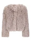 Tagliatore Cropped Textured Coat With Fluffy Faux Fur Exterior In Pink