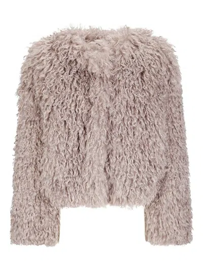 TAGLIATORE CROPPED TEXTURED COAT WITH FLUFFY FAUX FUR EXTERIOR