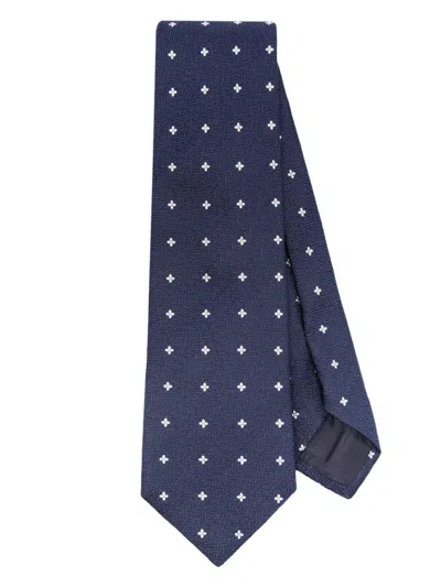Tagliatore Cross-print Silk Tie In Blue