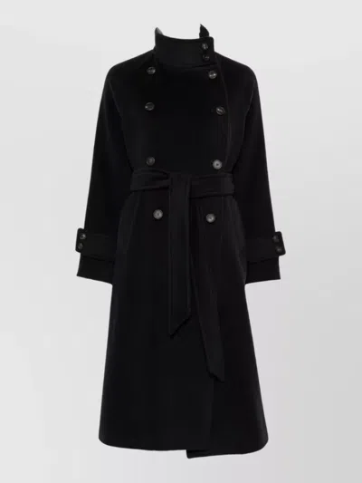 Tagliatore Cupro Double-breasted Long Coat In Black