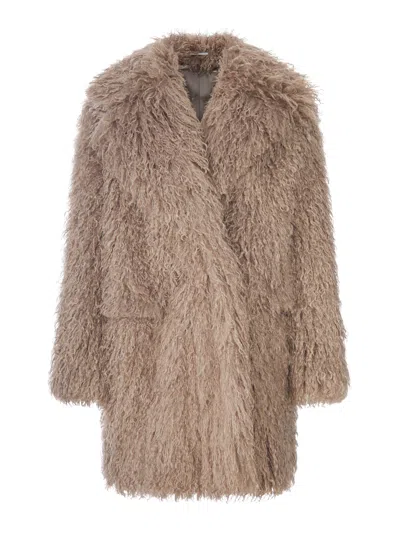 Tagliatore Curly Sheepskin Coat With Wide Collar In White