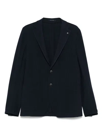 Tagliatore Dark Blue Notched Lapels Jacket In Black