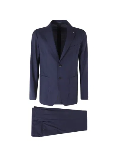 Tagliatore Virgin Wool Suit With Removable Iconic Brooch In Blue