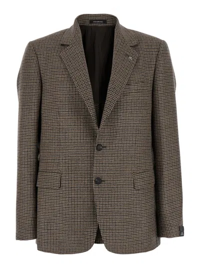 Tagliatore Dark Beige Single-breasted Jacket With Check Motif