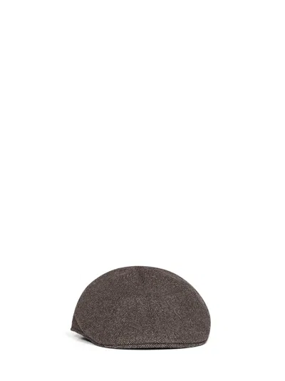 Tagliatore Dark Brown Chevron Virgin Wool Blend Donald Flat Cap