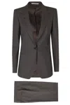 Tagliatore Dark Brown Single-breasted Padded Shoulders Wool-blend Suit In Gray