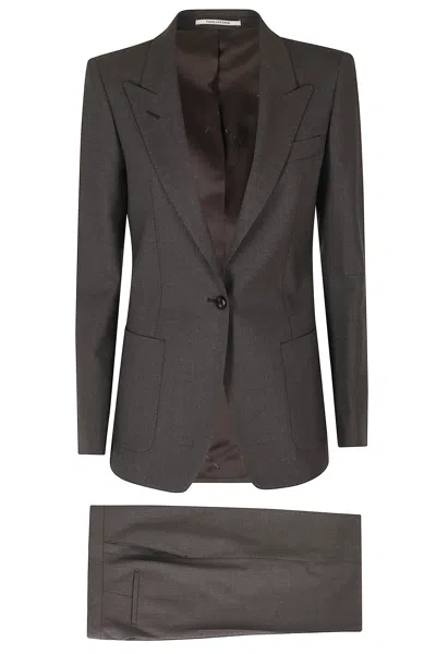 Tagliatore Dark Brown Single-breasted Padded Shoulders Wool-blend Suit In Grey