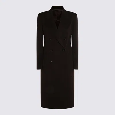 Tagliatore Dark Brown Wool Coat In Black