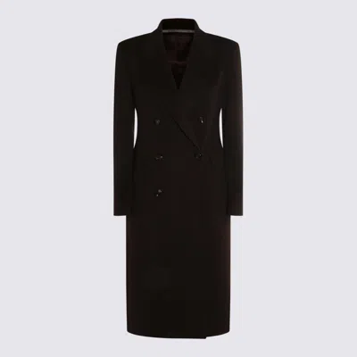 Tagliatore Dark Brown Wool Coat In Black