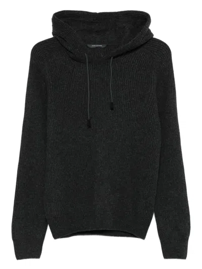 TAGLIATORE TAGLIATORE DARK GRAY RIBBED HOODED SWEATER