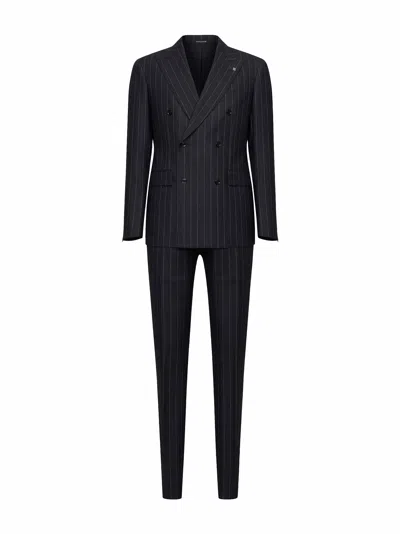 Tagliatore Dark Grey Pinstriped Virgin Wool Vesuvio Double-breasted Suit In Black