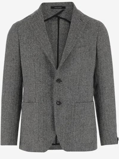 Tagliatore Dark Grey Tweed Single-breasted Blazer In Gray