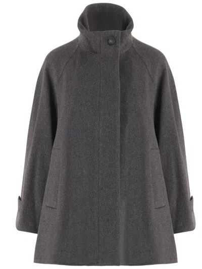 Tagliatore Dark Grey Wool Cape With High Collar In Gray