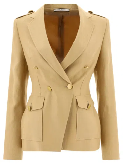 Tagliatore Darlene Double-breasted Linen Blazer In Beige