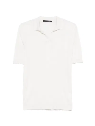 Tagliatore Cable-knit Polo Shirt With Ribbed Details In White