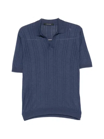 Tagliatore Darnel V-neck Ribbed Polo Shirt In Blue
