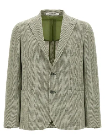 Tagliatore Deconstructed Single-breasted Herringbone Blazer In Green