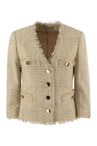 Tagliatore Dharma - Papyrus-effect Jacket In Beige/gold