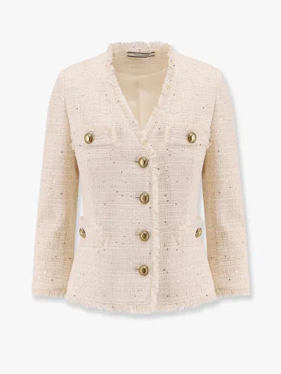 Tagliatore Dharma Multicolor Fabric Blazer With Shoulder Pads In White