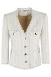 Tagliatore Beverly Crewneck Cotton Tweed Jacket In White