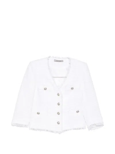 Tagliatore Dharma V-neck Tweed Jacket In White
