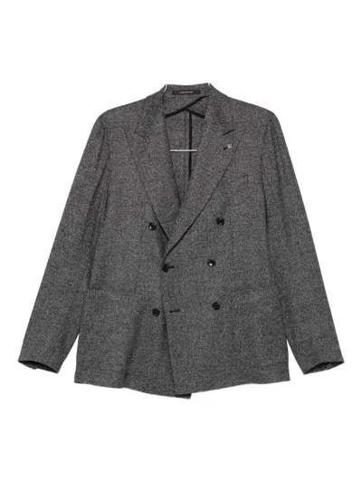 Tagliatore Diagonal-pattern Double-breasted Blazer In Gray