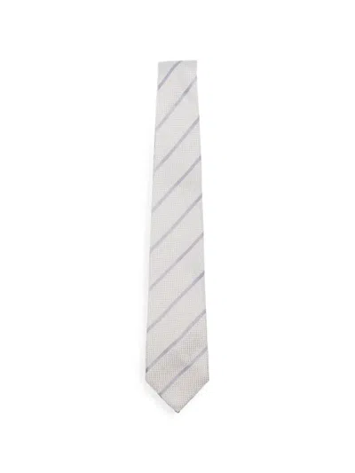 Tagliatore Diagonal-stripe Textured Tie In Grey