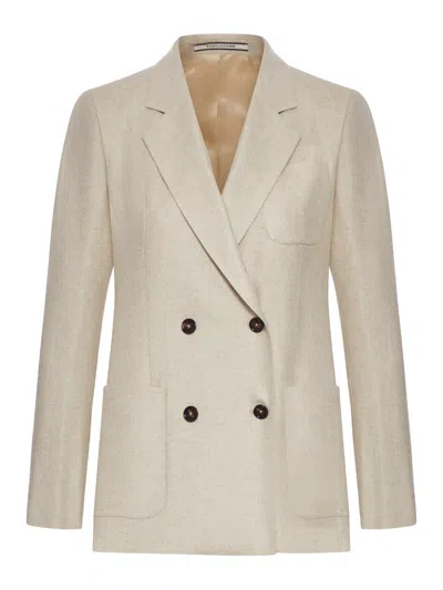 Tagliatore Donna Parigi Double-breasted Silk Jacket In Neutral