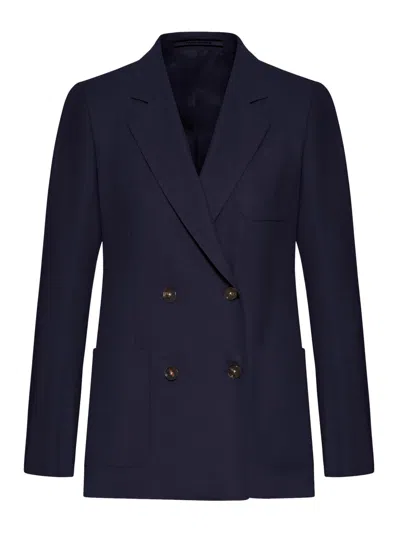 Tagliatore Donna Parigi Double-breasted Silk Jacket In Blue