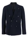 Tagliatore Blazer Doppiopetto In Lino Fiammato In Blue