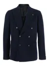Tagliatore Blazer Doppiopetto In Lino Fiammato In Blue