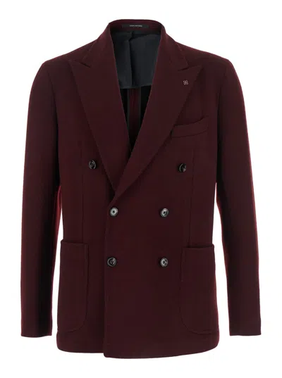 Tagliatore Maroon Logo Solid Blazer In Burgundy