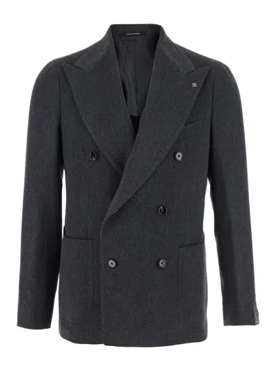 TAGLIATORE GREY DOUBLE-BREASTED JACKET WITH PEAK REVERS IN WOOL AND CASHMERE MAN