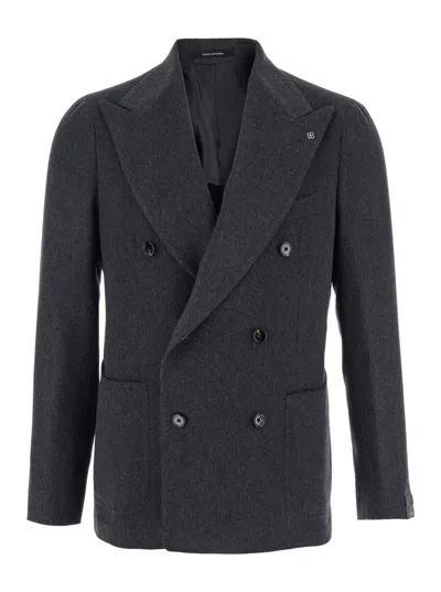 Tagliatore Grey Herringbone Double-breasted Blazer In Gray