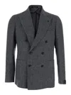 Tagliatore Tailored Double-breasted Herringbone Blazer In Gray
