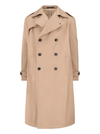 TAGLIATORE DOUBLE-BREASTED BEIGE COTTON TRENCH COAT WITH ADJUSTABLE BELT