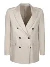 Tagliatore Double-breasted Beige Linen Jacket With Flap Pockets