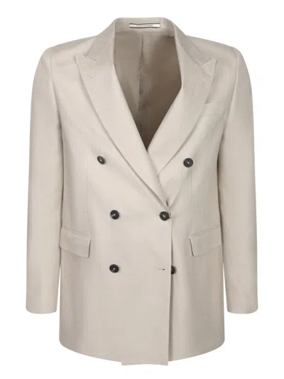 Tagliatore Double-breasted Beige Linen Jacket With Flap Pockets